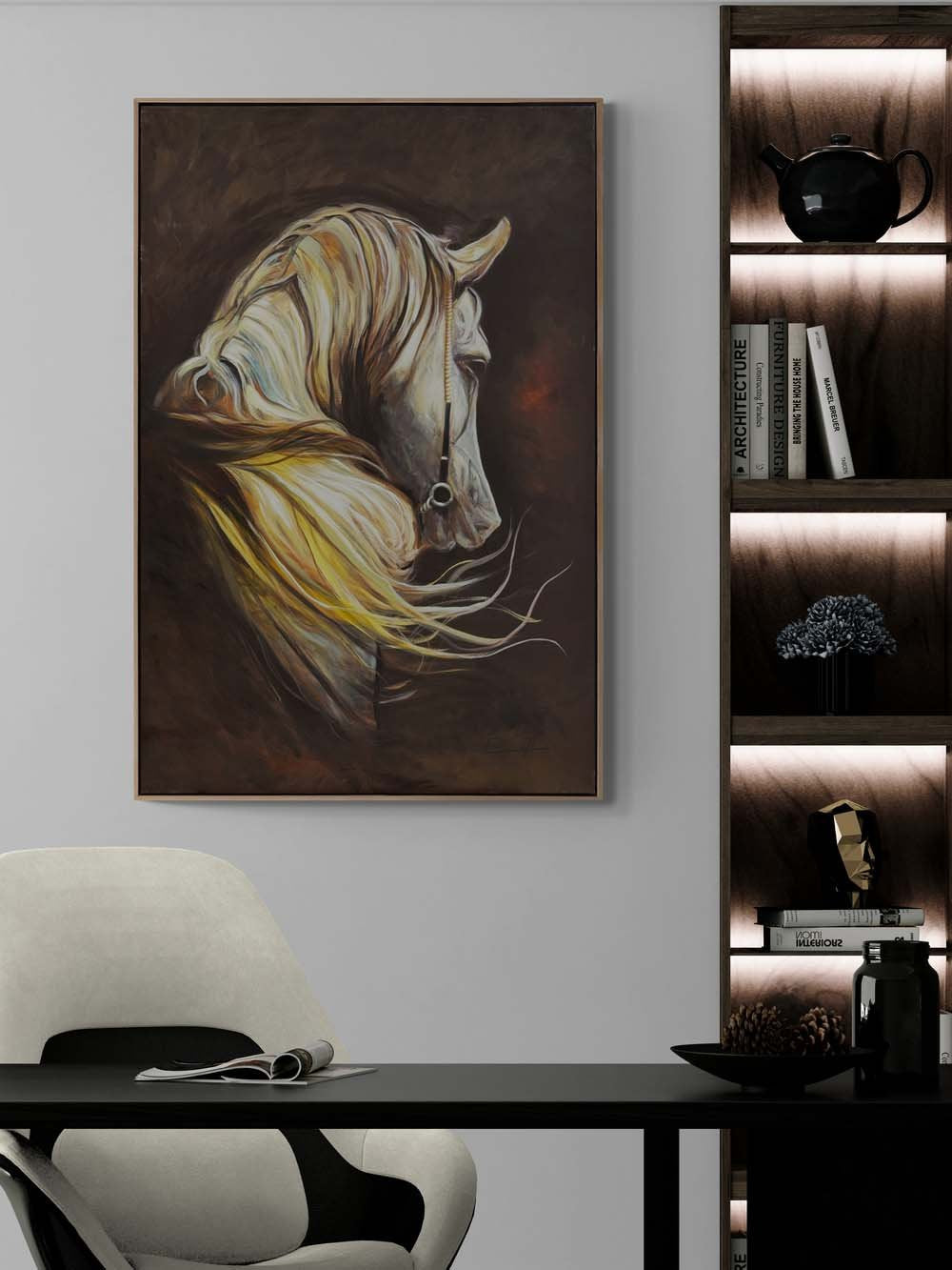 Sarı Yellerde Beyaz At Yağlı Boya Tablosu