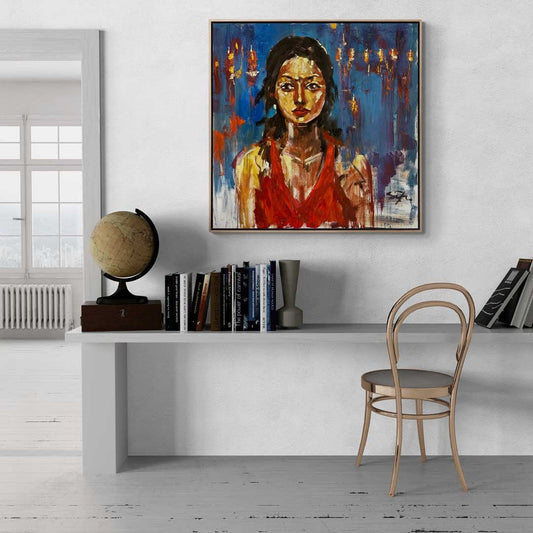 Kırmızı Mavi Yağlı Boya Tablosu Simurg Sanatevi
