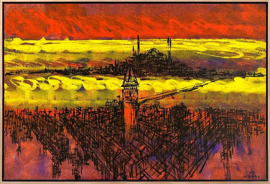 Galata'nın Çizgilere Yansıyan Hikayeleri Yağlı Boya Tablosu Simurg Sanatevi