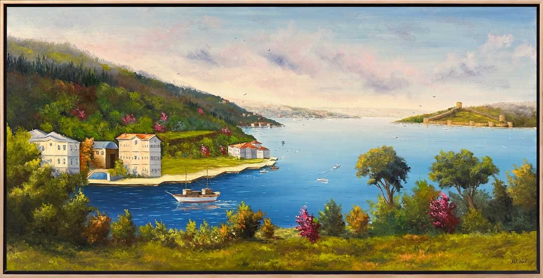 Boğaz ve Deniz Manzarası Yağlı Boya Tablosu Simurg Sanatevi