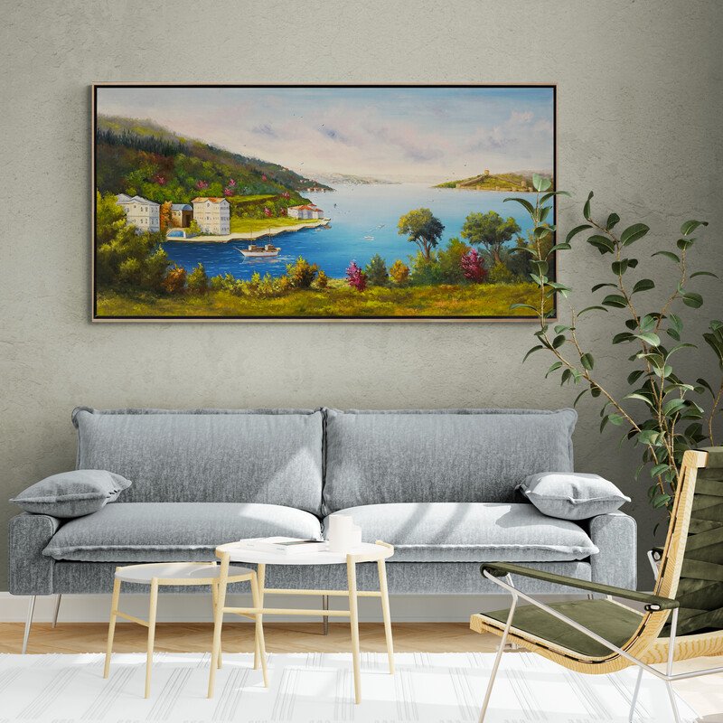 Boğaz ve Deniz Manzarası Yağlı Boya Tablosu Simurg Sanatevi