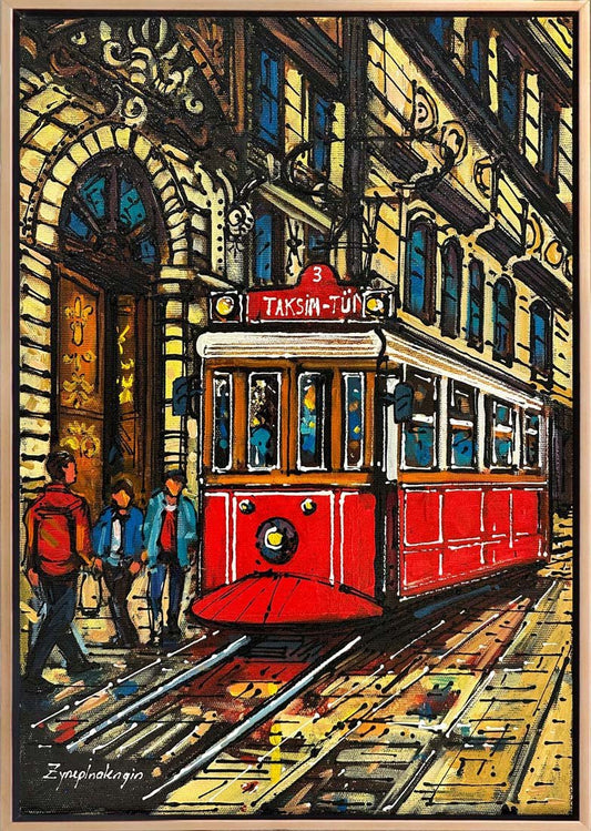 Taksim Tramvayı’nın Renkli Tarihi Yağlı Boya Tablosu Simurg Sanatevi