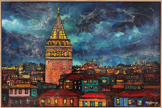 Galata'nın Gece Rüyası Yağlı Boya Tablosu Simurg Sanatevi