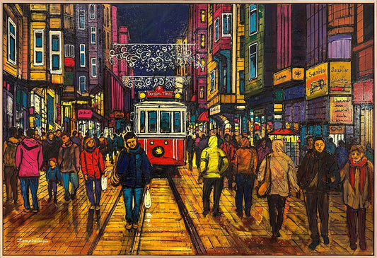 İstiklal Caddesi Kalabalığı Yağlı Boya Tablosu Simurg Sanatevi