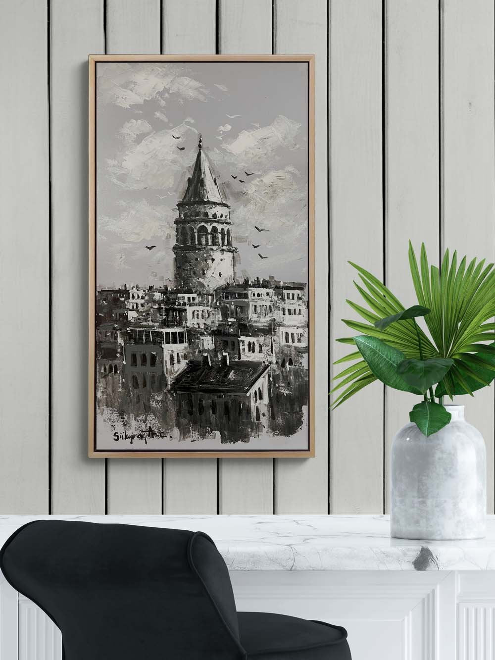 Galata Kulesi'nde İzler Yağlı Boya Tablosu