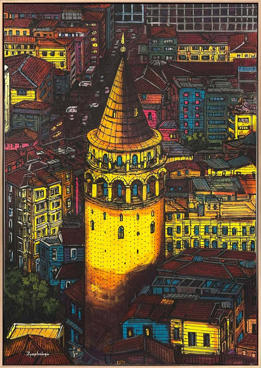 Renklerin Galata’sı Yağlı Boya Tablosu Simurg Sanatevi