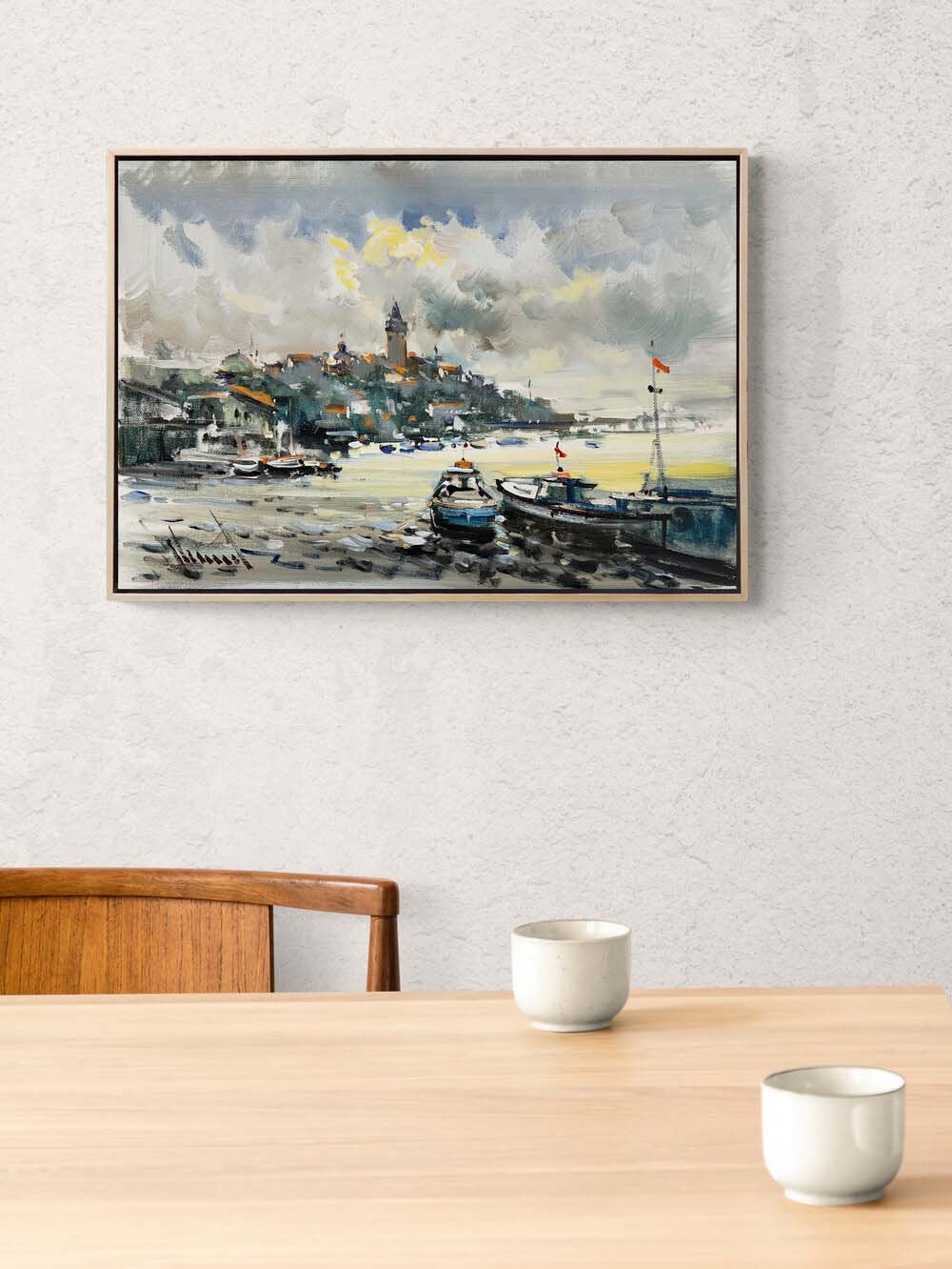 Denizle Buluşan Şehir Yağlı Boya Tablosu