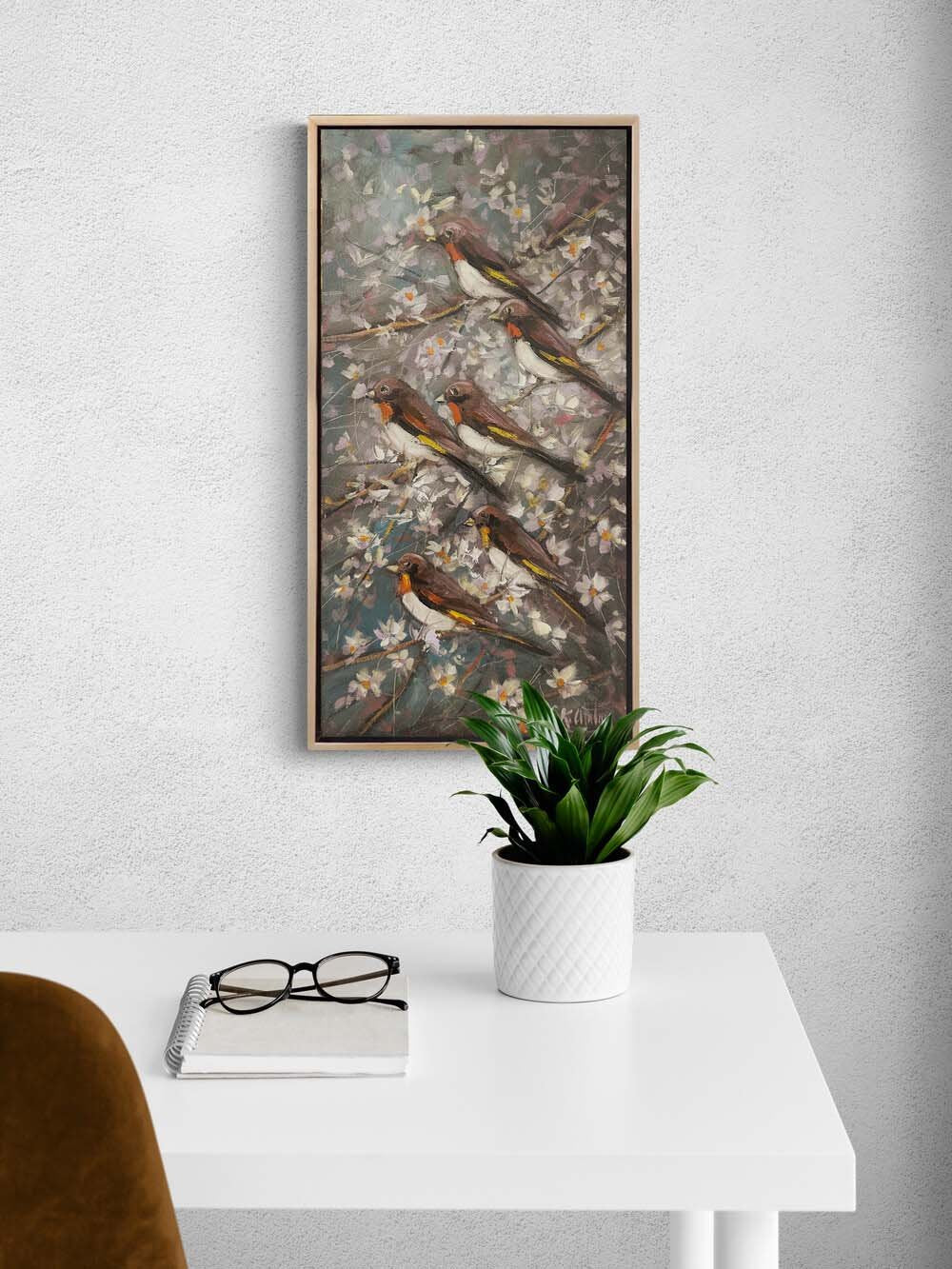 Gece Dallarında Kuşlar Yağlı Boya Tablosu