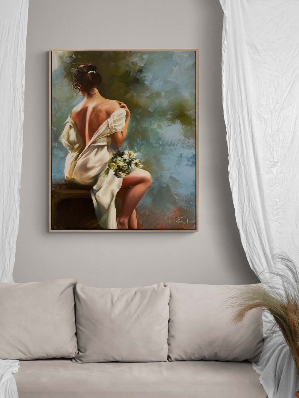 Beyaz Çiçekler ve Ruh Yağlı Boya Tablosu Simurg Sanatevi