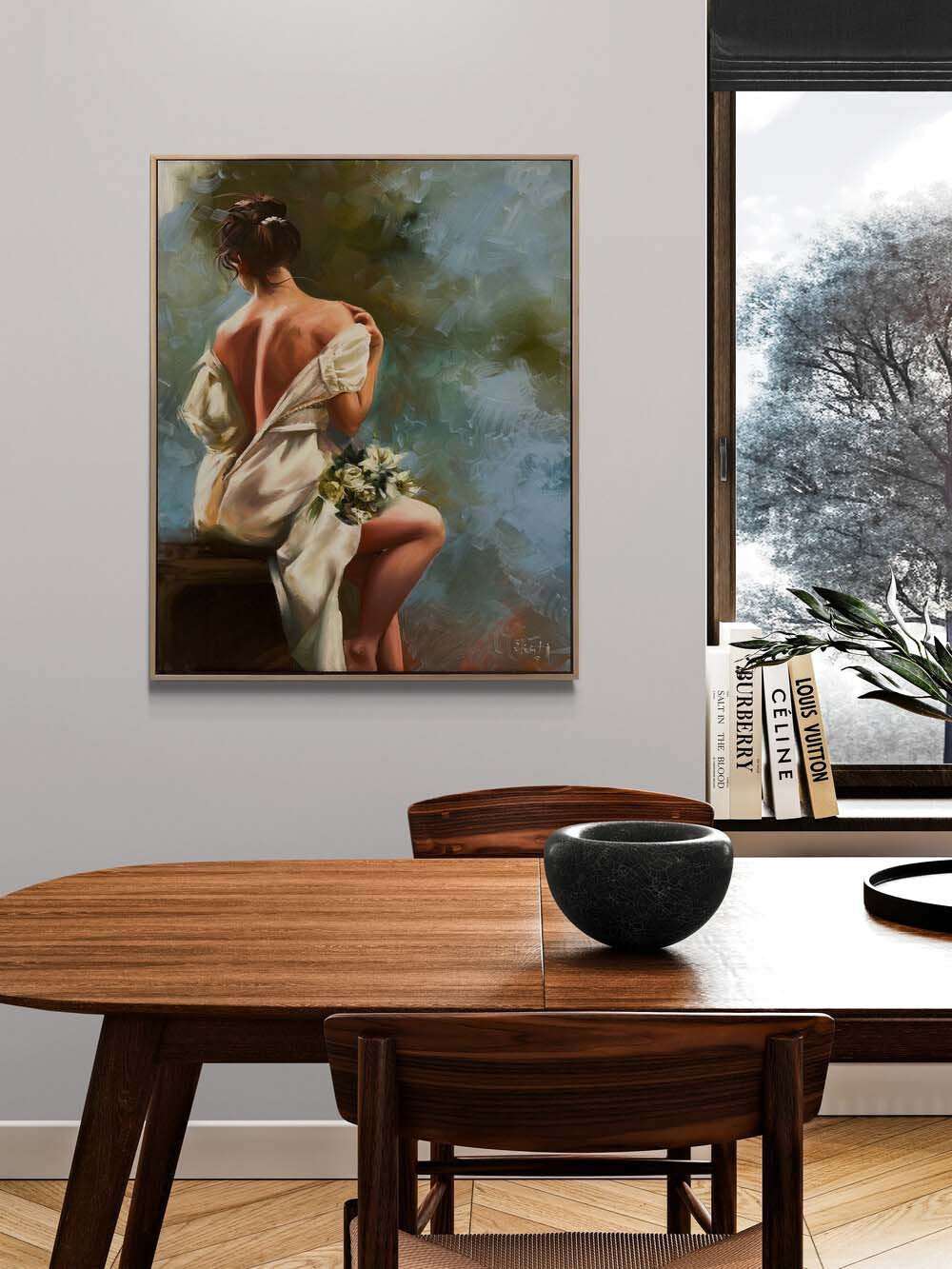 Beyaz Çiçekler ve Ruh Yağlı Boya Tablosu