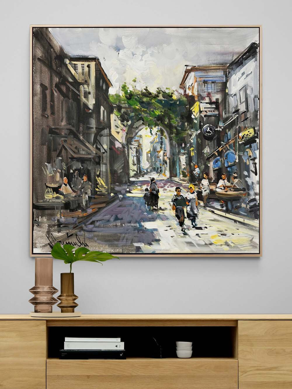 Taş Sokaklarda Ayak Sesleri Yağlı Boya Tablosu