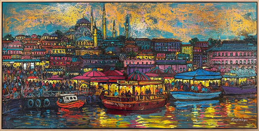 Eminönü Tarihi Balıkçıkları Yağlı Boya Tablosu Simurg Sanatevi