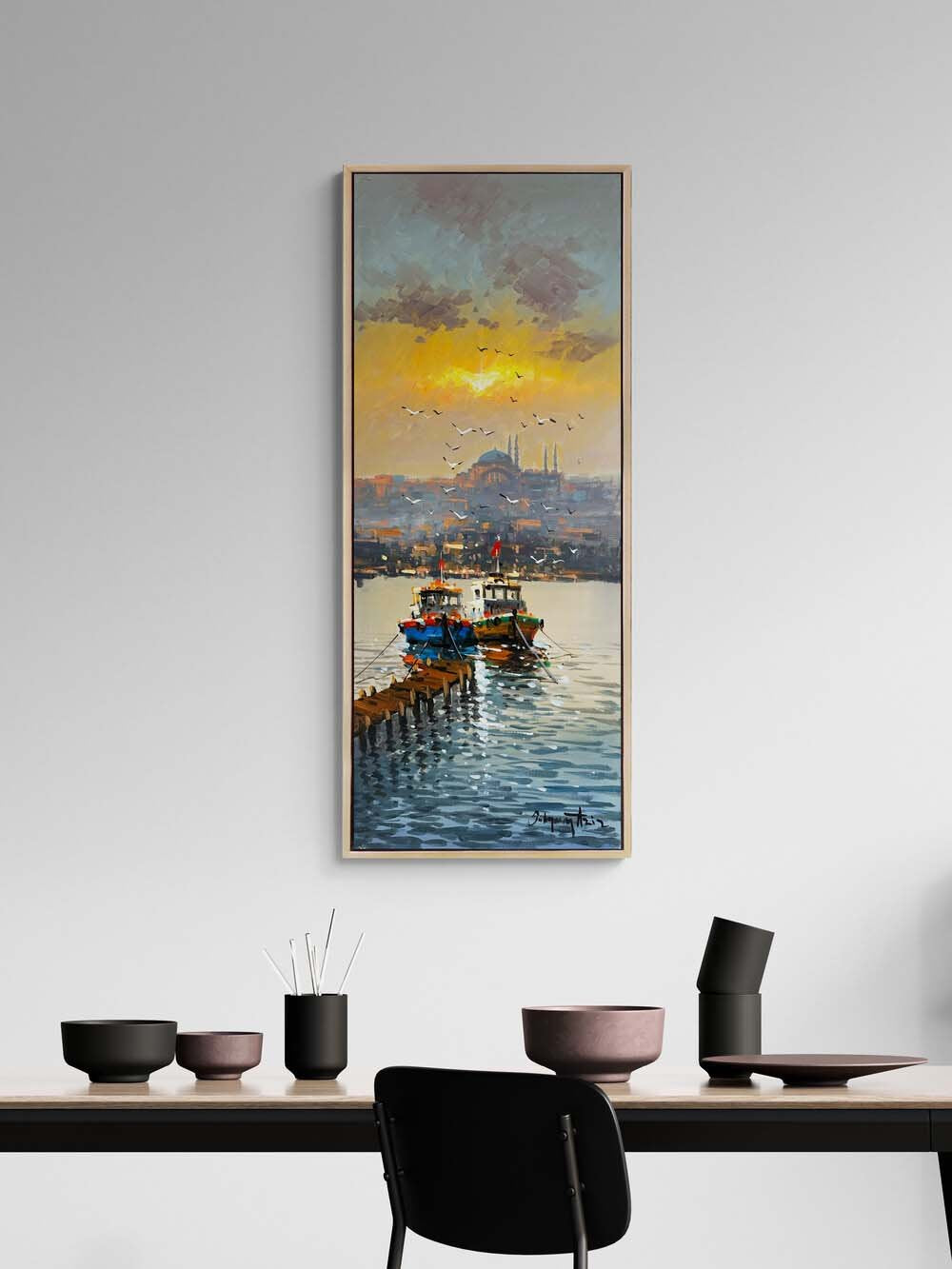 İskelede Balıkçılar Yağlı Boya Tablosu