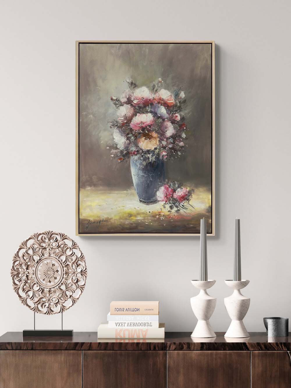 Kalpte Açan Çiçekler Yağlı Boya Tablosu