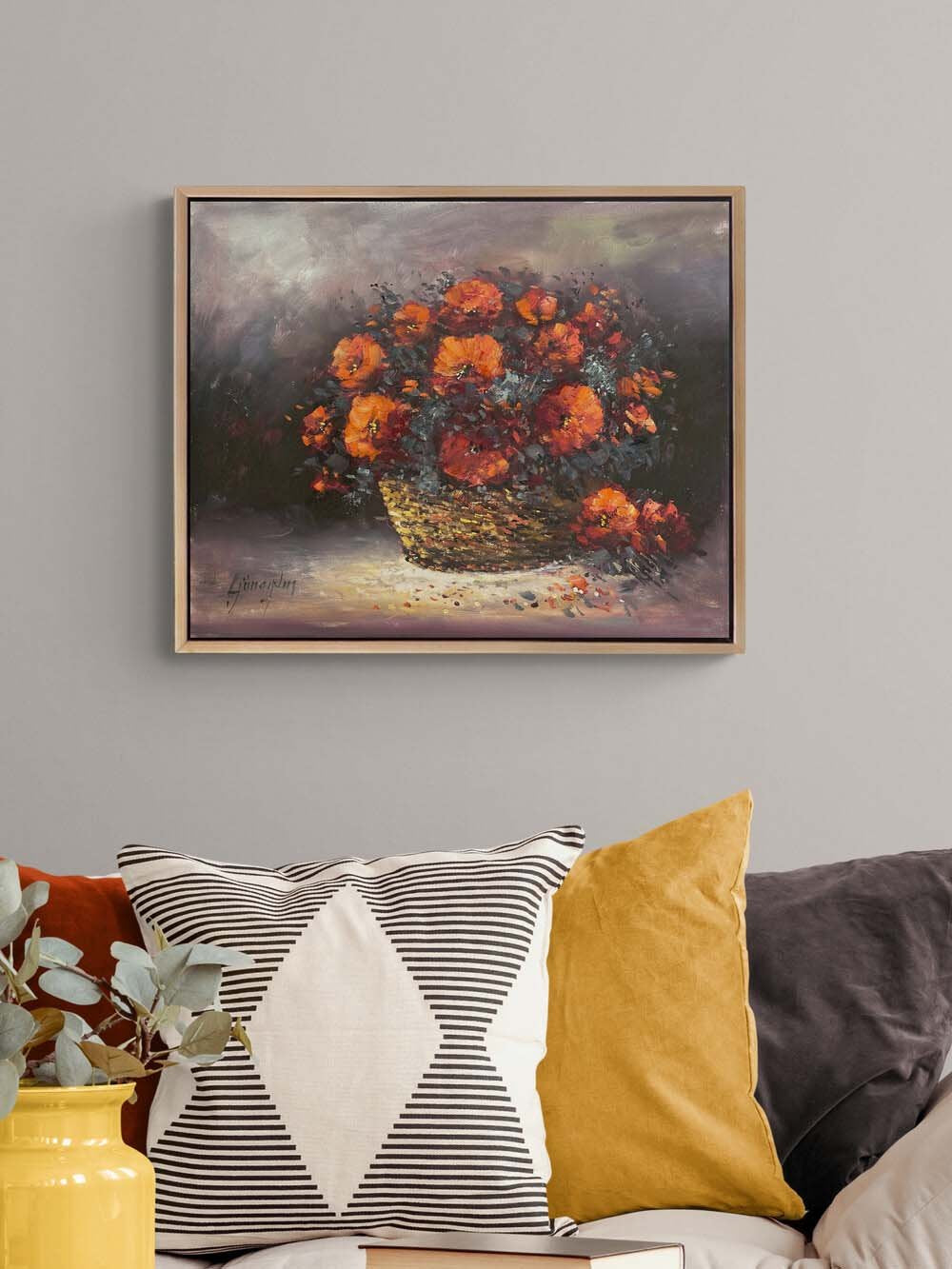 Sepette Kadife Çiçeği Yağlı Boya Tablosu