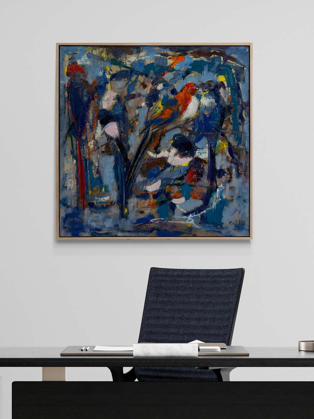 Renklerde Soyut Kuşlar Yağlı Boya Tablosu
