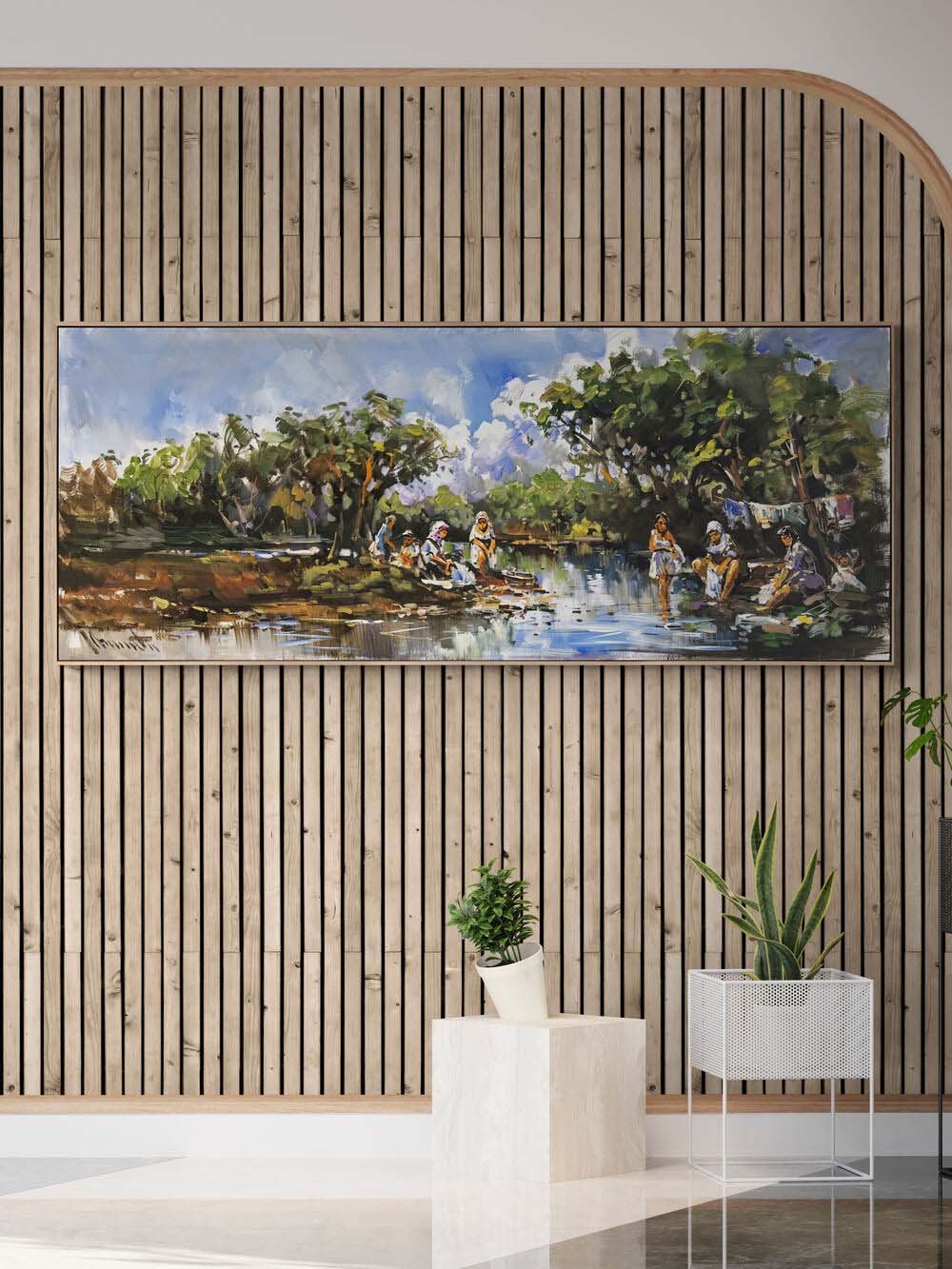 Dere Kenarında Çamaşır Yağlı Boya Tablosu