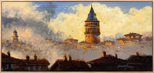 Galata Kulenin Fısıltısı Yağlı Boya Tablosu Simurg Sanatevi