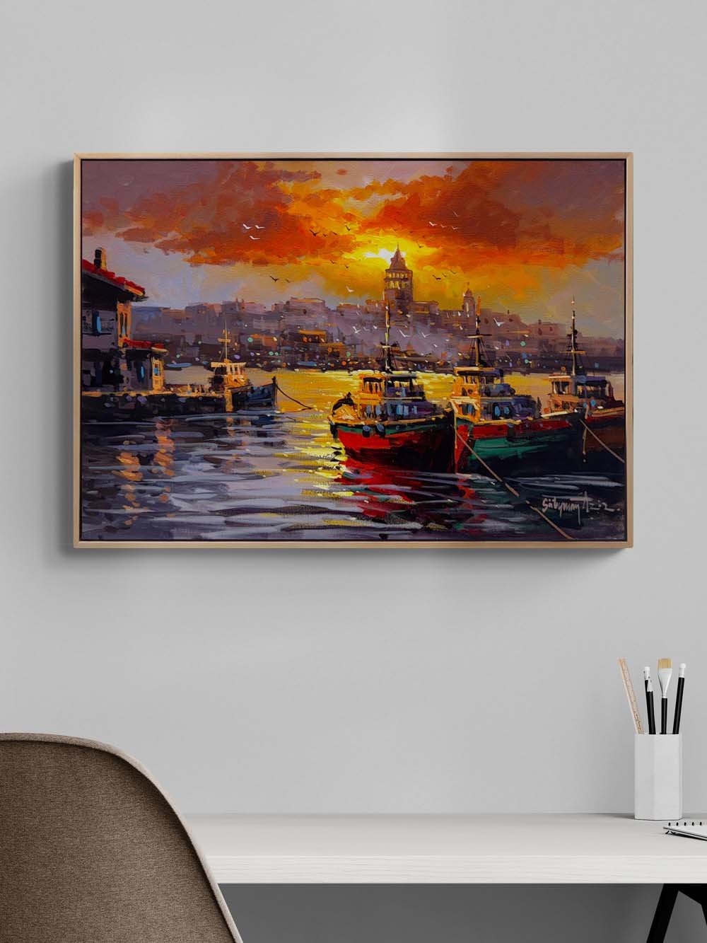 İstanbul’da Gün Batımı Yağlı Boya Tablosu