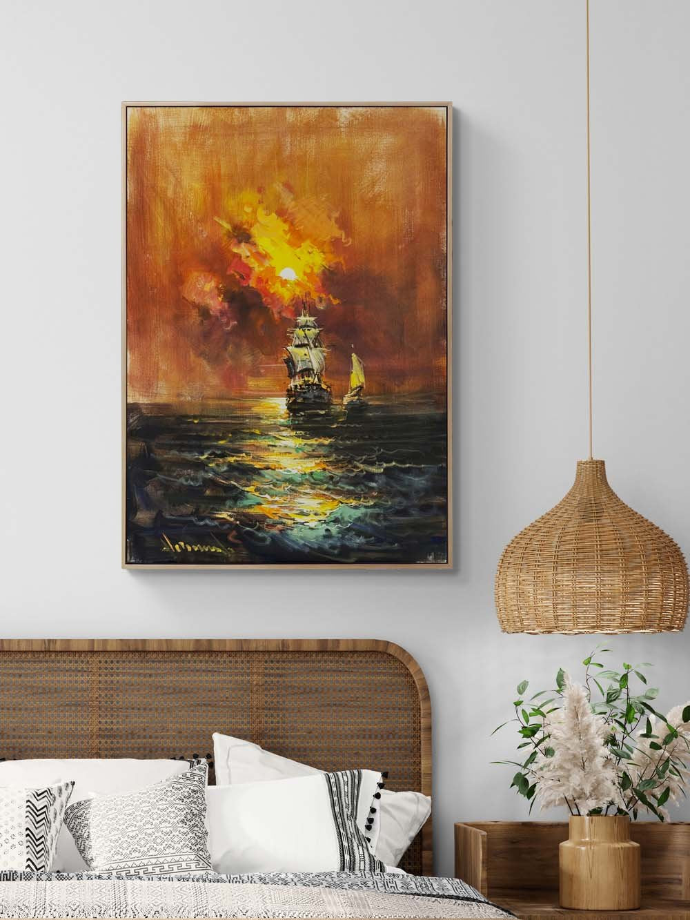 Sessiz Denizde Günbatımı Yağlı Boya Tablosu