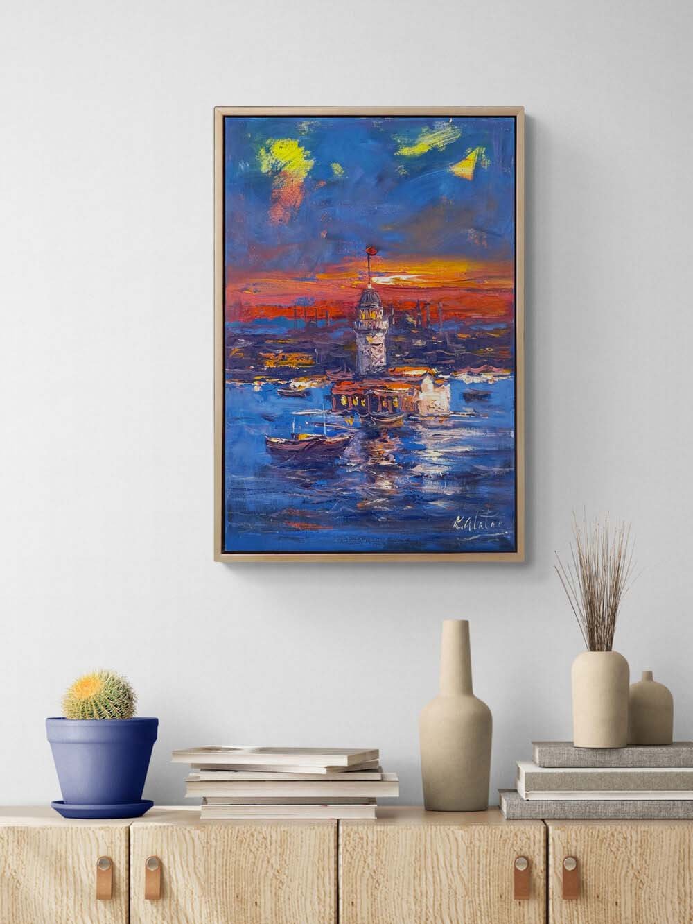 Kızıl Akşamda Üsküdar Yağlı Boya Tablosu