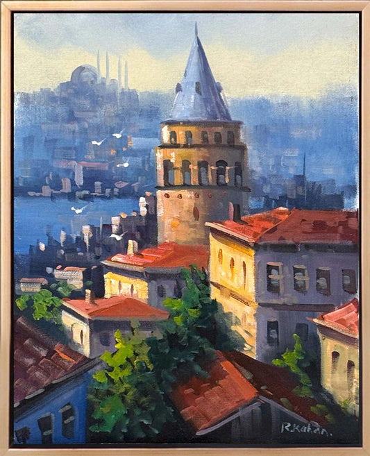 Galata Kulesinde Işık Yağlı Boya Tablosu Simurg Sanatevi