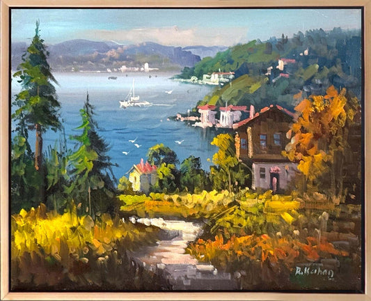 Denize İnilen Yol Yağlı Boya Tablosu Simurg Sanatevi