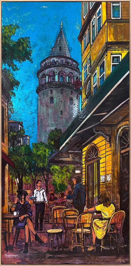 Galata’da Bir Akşam Sohbeti Yağlı Boya Tablosu Simurg Sanatevi
