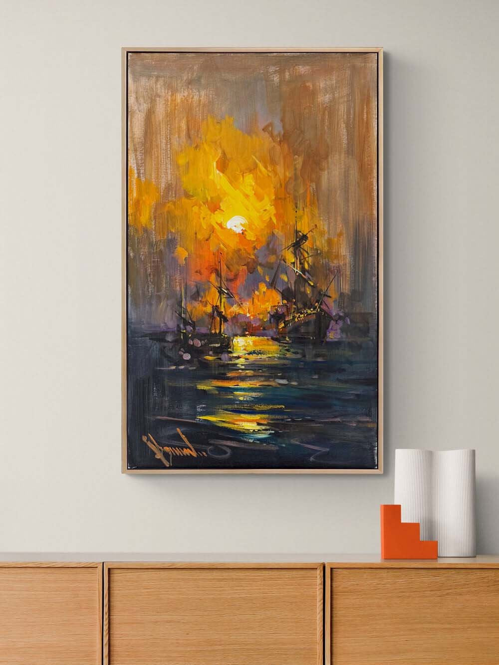 Güneşin Denize Dokunuşu Yağlı Boya Tablosu