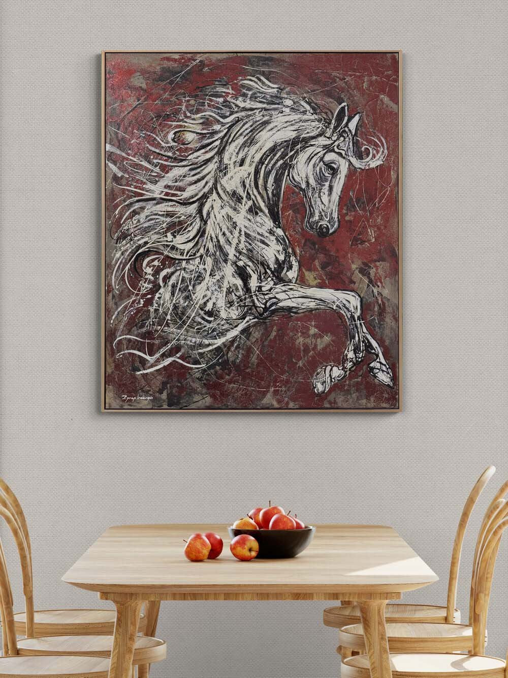 Asaletli Beyaz At Yağlı Boya Tablosu