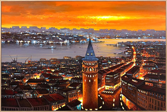 Galata’da Akşam Saatleri Yağlı Boya Tablosu Simurg Sanatevi