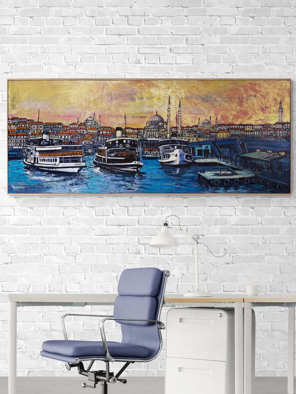 Altın İstanbul Akşamı Yağlı Boya Tablosu