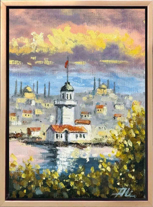 Kız Kulesi’nde Günbatımı Yağlı Boya Tablosu Simurg Sanatevi