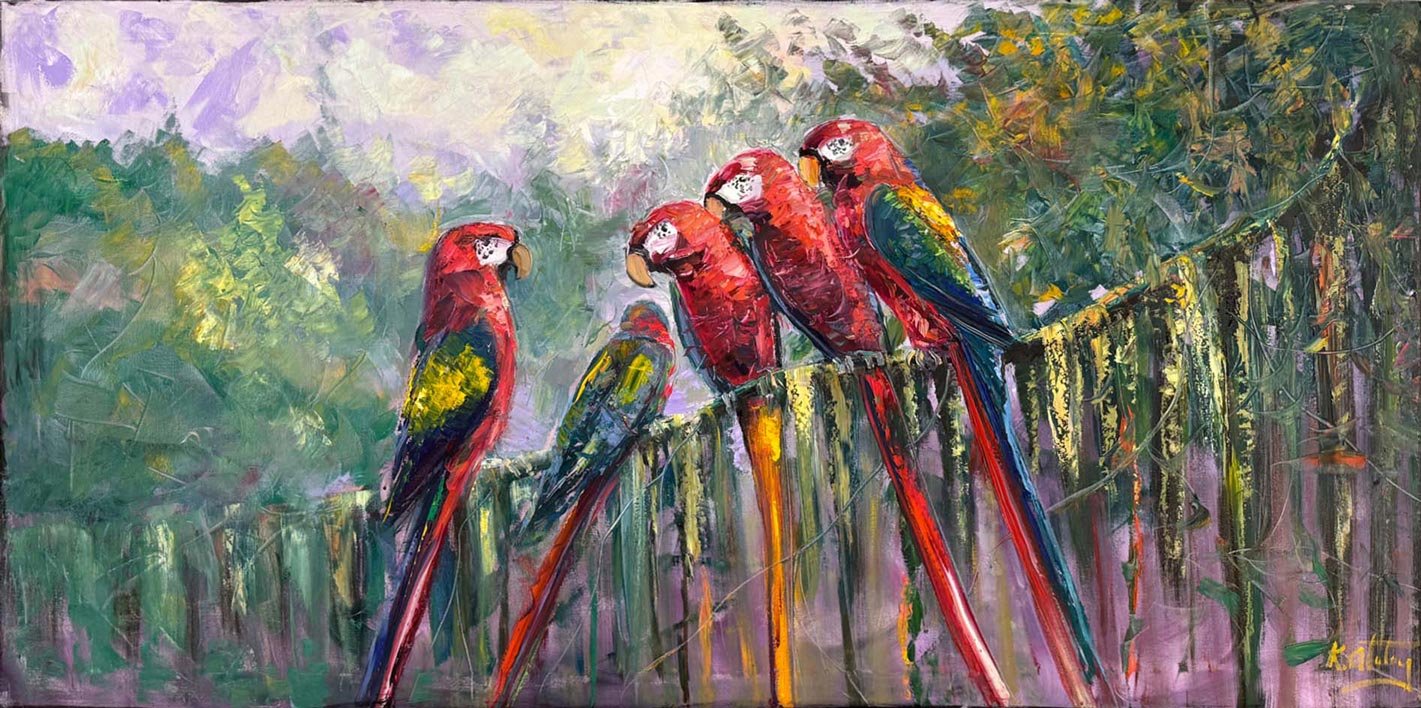 Papağanların Şarkısı Yağlı Boya Tablosu