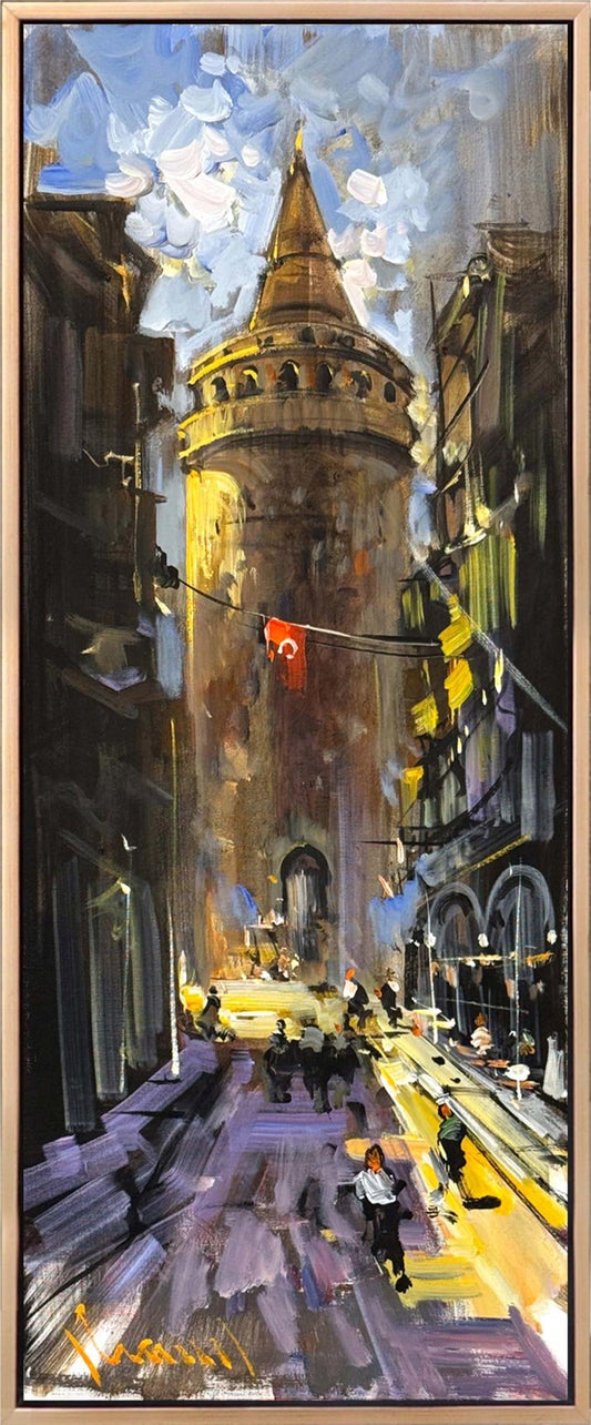 Galata’ya Çıkan Yol Yağlı Boya Tablosu Simurg Sanatevi