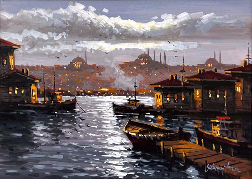 Minareler Arasında Boğaz Yağlı Boya Tablosu