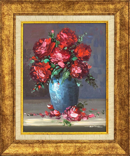 Kırmızı Gülün Zarafeti Yağlı Boya Tablosu