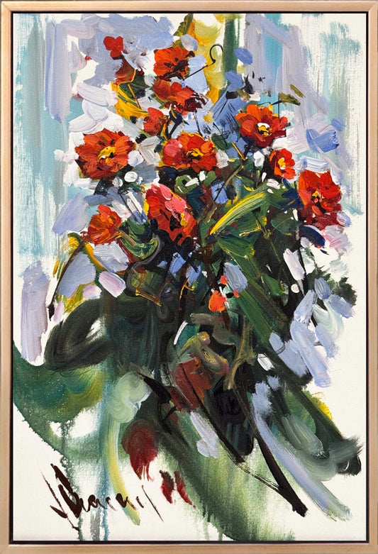 Kırmızı Çiçeklerin Enerjisi Yağlı Boya Tablosu