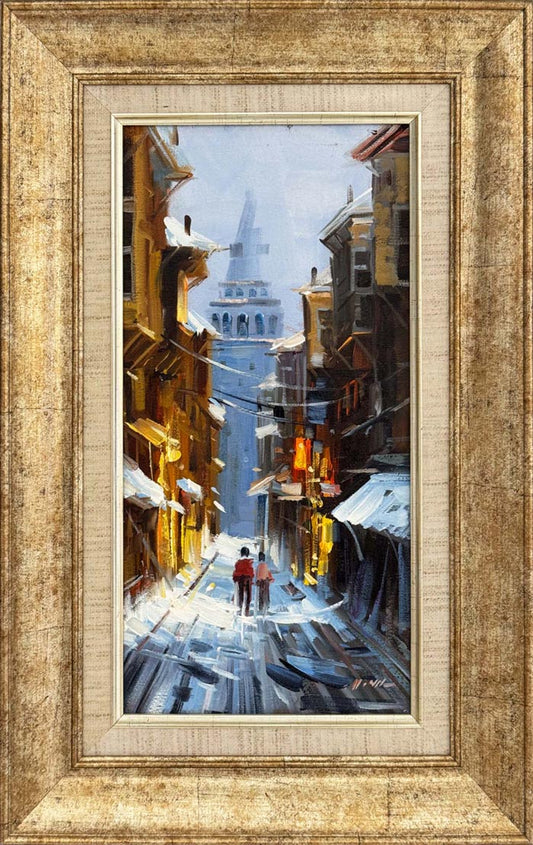 Karda Galata Kulesi Yağlı Boya Tablosu