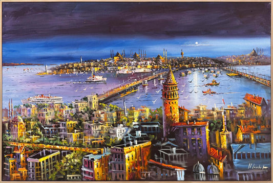 Akşamüstü İstanbul Boğazı Yağlı Boya Tablosu Simurg Sanatevi