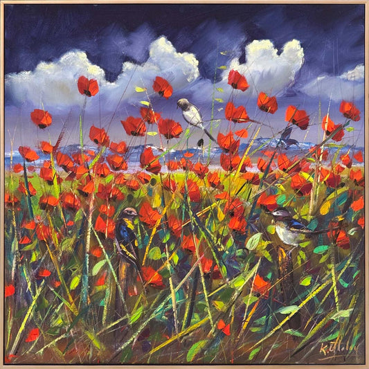 Gelincik Tarlasında Üç Kuş Yağlı Boya Tablosu