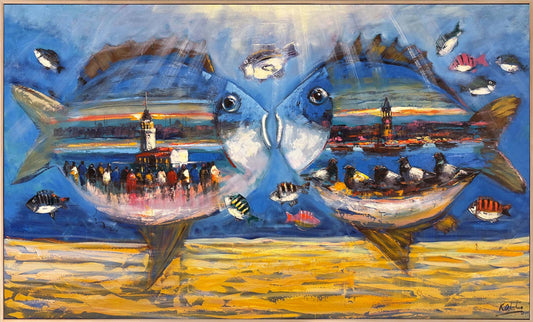 Mavi Derinlikteki İstanbul Yağlı Boya Tablosu