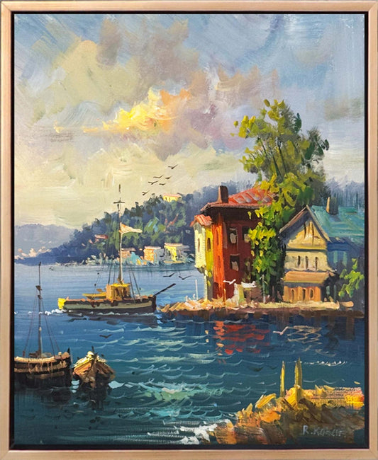 Ahşap Yalılar ve Deniz Yağlı Boya Tablosu Simurg Sanatevi