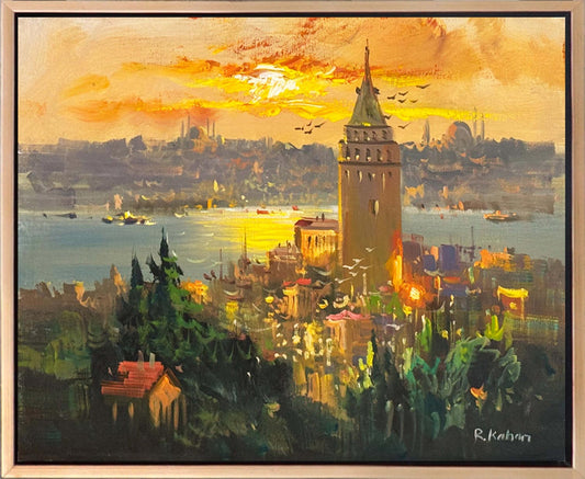 Galata’da Altın Saat Yağlı Boya Tablosu Simurg Sanatevi