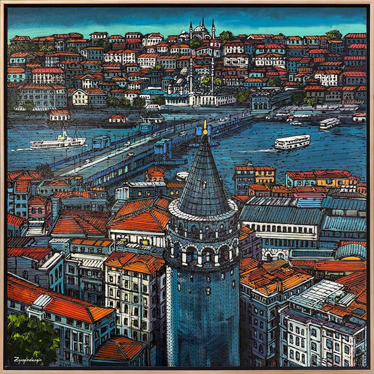 Galata'nın Gölgesinde Boğaz Yağlı Boya Tablosu Simurg Sanatevi