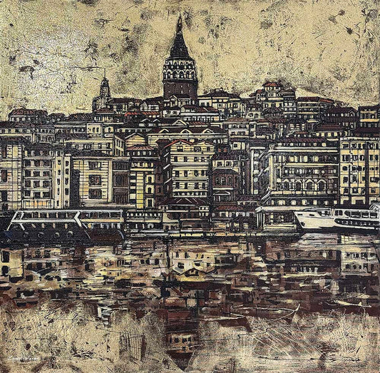 Galata ve Asırlık Yansıması Yağlı Boya Tablosu Simurg Sanatevi