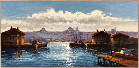 Boğazın Sessiz Limanı Yağlı Boya Tablosu Simurg Sanatevi