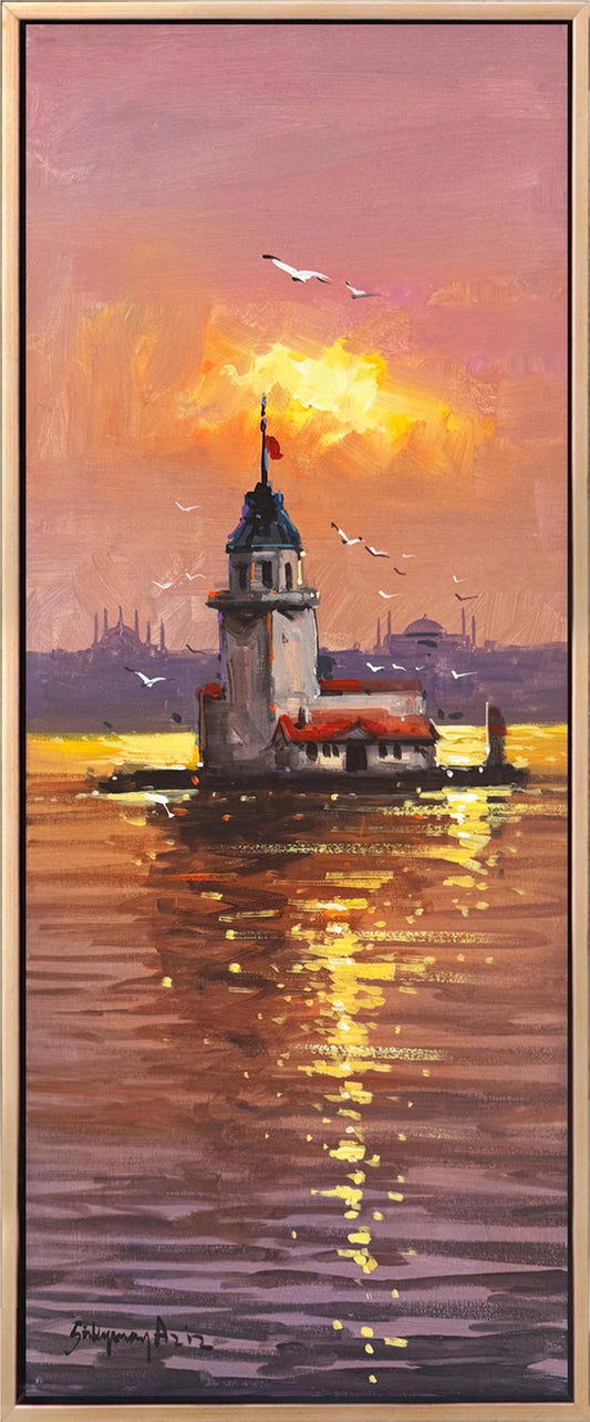 Günbatımında Kule Yağlı Boya Tablosu Simurg Sanatevi
