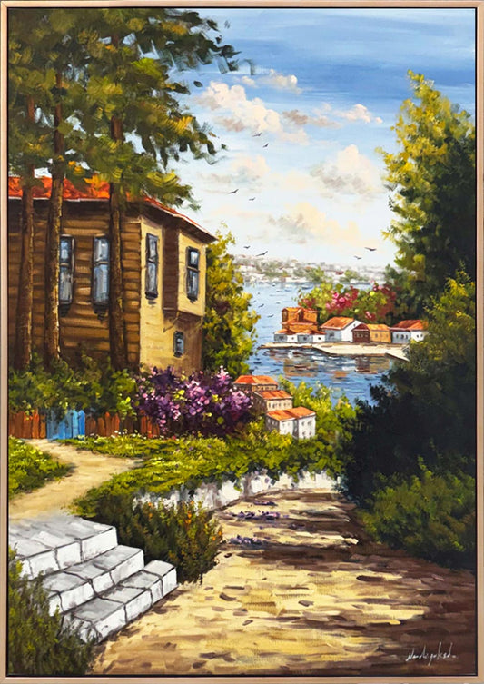 Boğaza Çıkan Sokak Yağlı Boya Tablosu Simurg Sanatevi