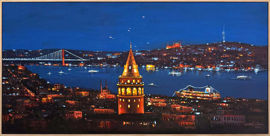 Gecenin Silüeti Galata Yağlı Boya Tablosu Simurg Sanatevi